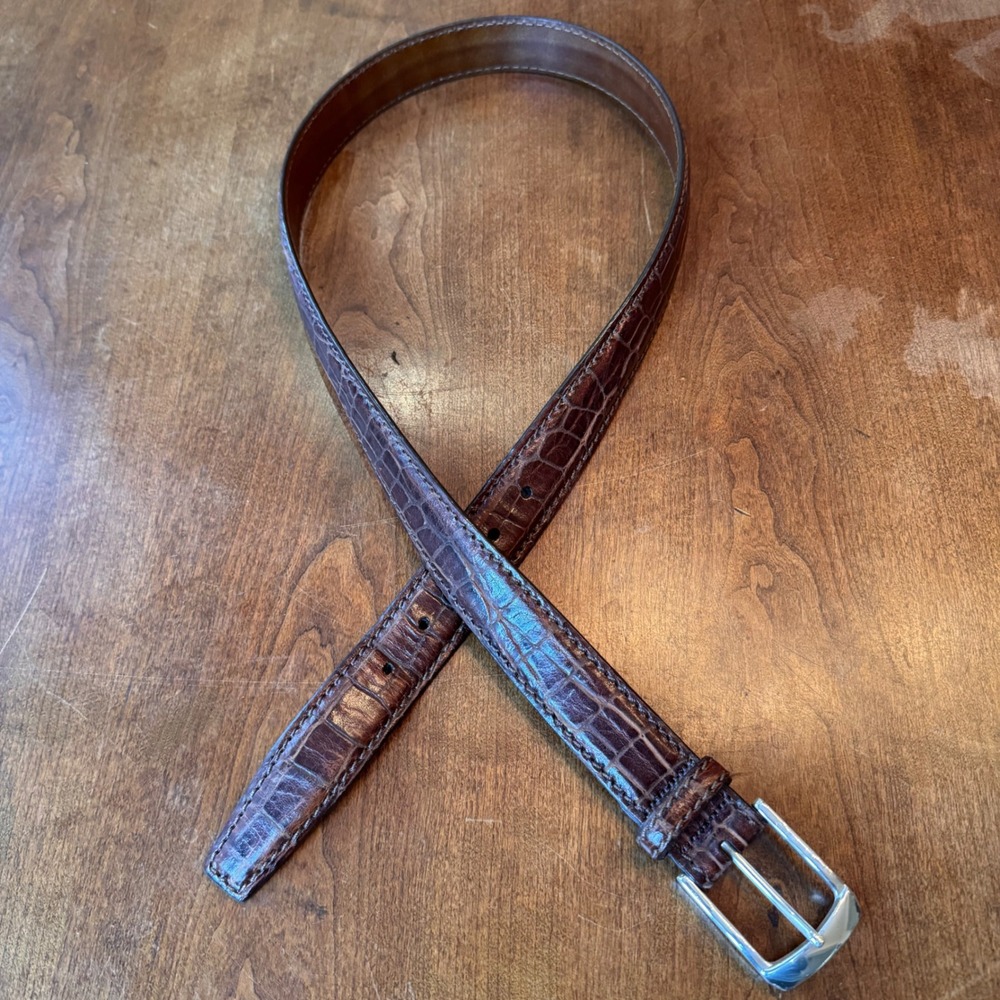 Brighton Belt Mens 38 Brown Croc Embossed Leather M21538 Handcrafted USA Classic